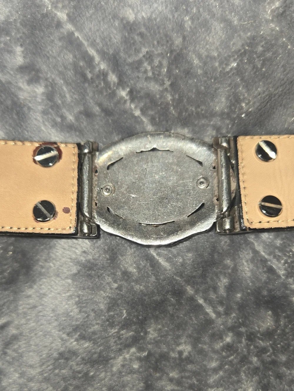 Brighton-Museum Collection Black Cameo Motif Leather Belt-Size Small 45103